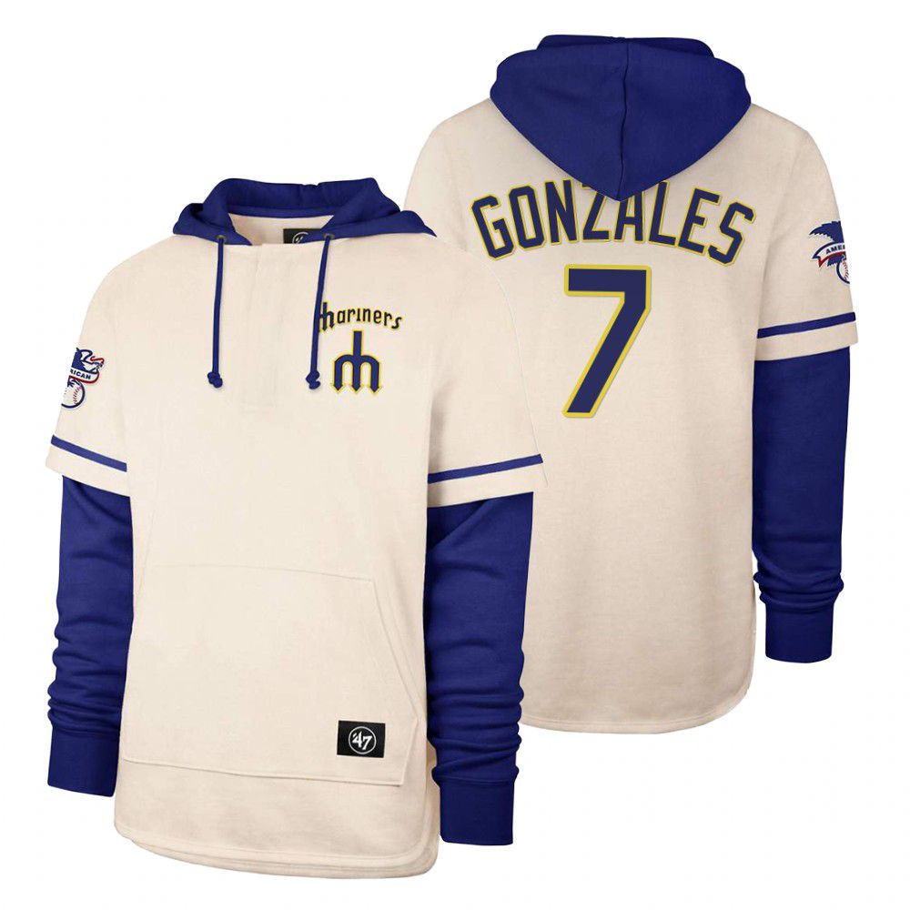 Men Seattle Mariners #7 Gonzales Cream 2021 Pullover Hoodie MLB Jersey
